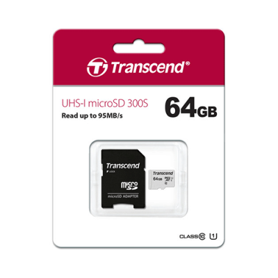 Transcend 64GB Micro SD UHS-I U1 Memory Card with Adapter (TS64GUSD300S-A) Transcend 64GB Micro SD UHS-I U1 Memory Card with Adapter (TS64GUSD300S-A)