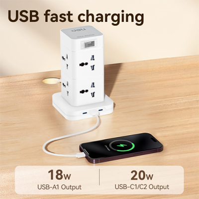 Deli ET762 4 Port 1.6 Meter Standing Power Strip